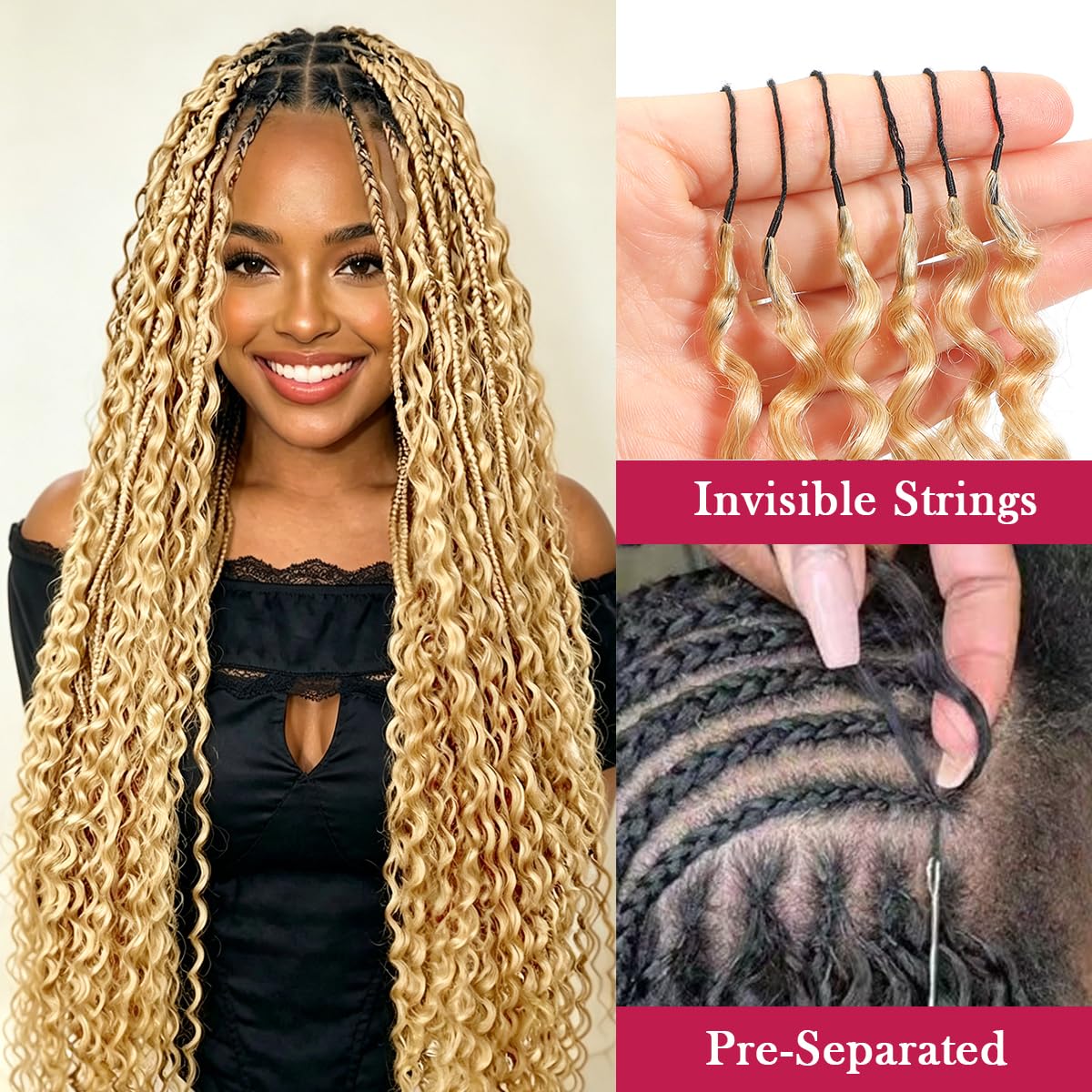 14 Inch 100g Deep WaterWave Pre SeparatedHuman Hair KnotlessCrochet Hair NaturalBlack