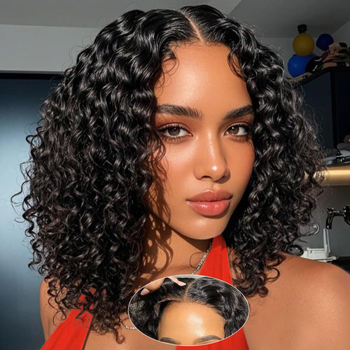 12 Inch Curly Bob Wig 5x5Wear And Go GluelessDeep Wave Human Hair200 Density for BlackWomen