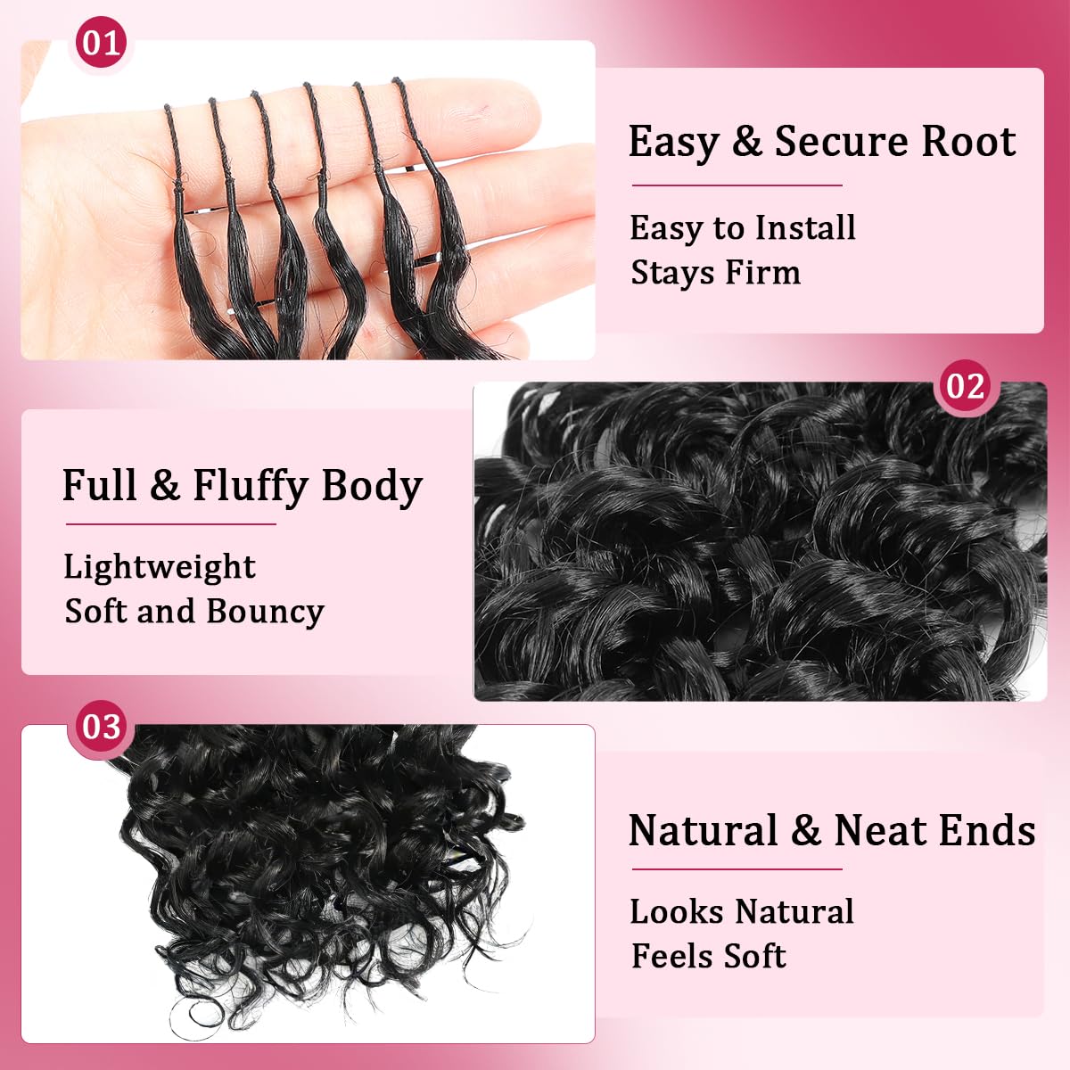 14 Inch 100g Deep WaterWave Pre SeparatedHuman Hair KnotlessCrochet Hair NaturalBlack