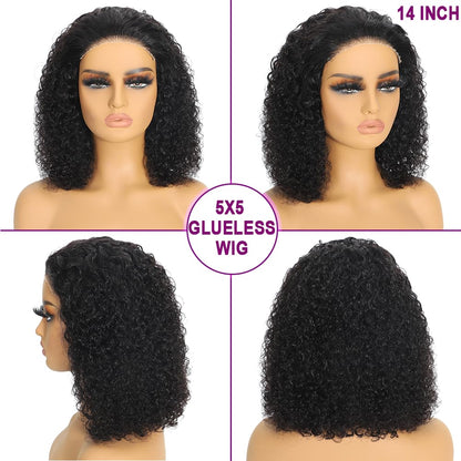 12 Inch 180 Density CurlyBob Wig, 5x5 HD WearAnd Go Glueless DeepWave Human Hair forBlack Women