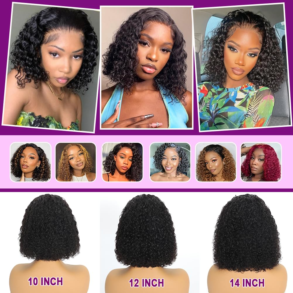 12 Inch 180 Density CurlyBob Wig, 5x5 HD WearAnd Go Glueless DeepWave Human Hair forBlack Women