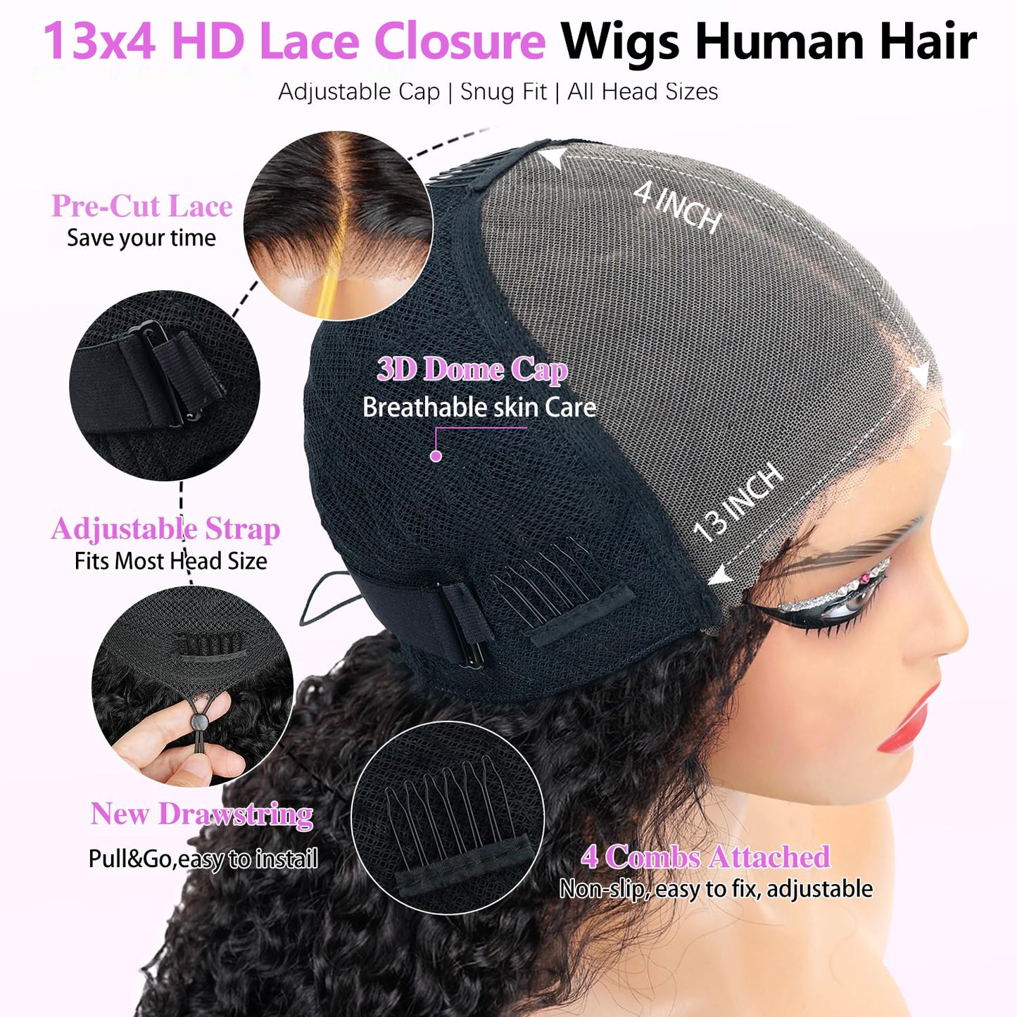 Liqusee 13x4 HD LaceFront Burmese CurlyHuman Hair Wig 20 Inch250% Density GluelessWear and Go
