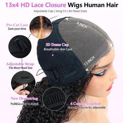 Liqusee 13x4 HD LaceFront Burmese CurlyHuman Hair Wig 20 Inch250% Density GluelessWear and Go