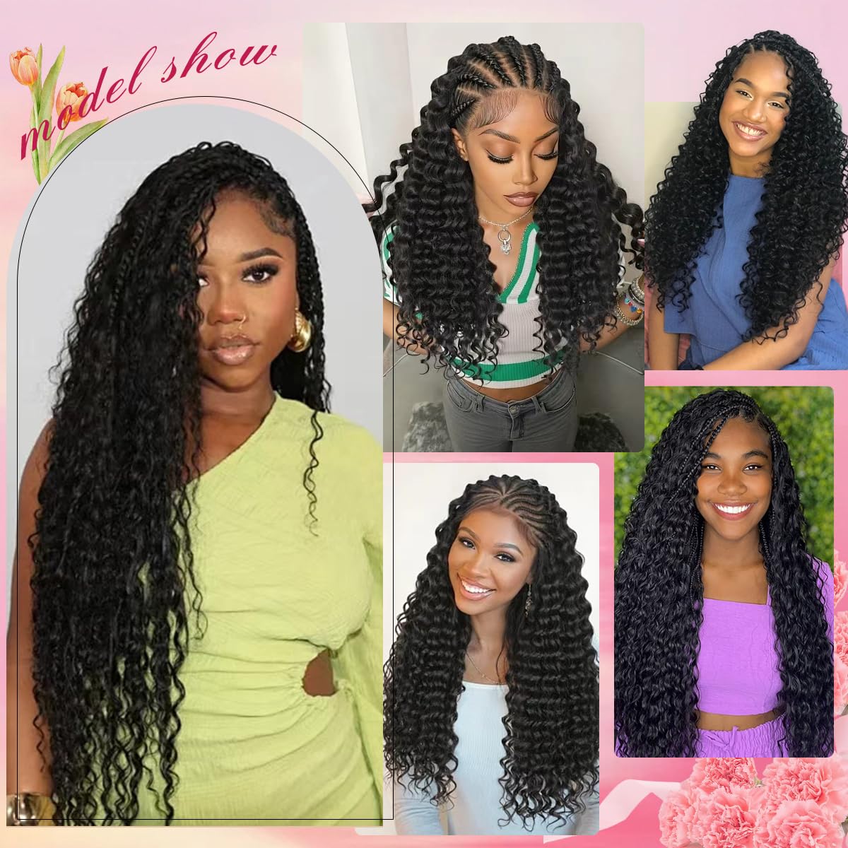 14 Inch 100g Deep WaterWave Pre SeparatedHuman Hair KnotlessCrochet Hair NaturalBlack