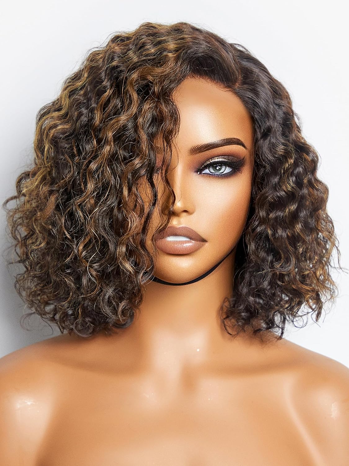 10" Curly Bob Wig, Glue Required, HD Lace, Black Blonde Highlights