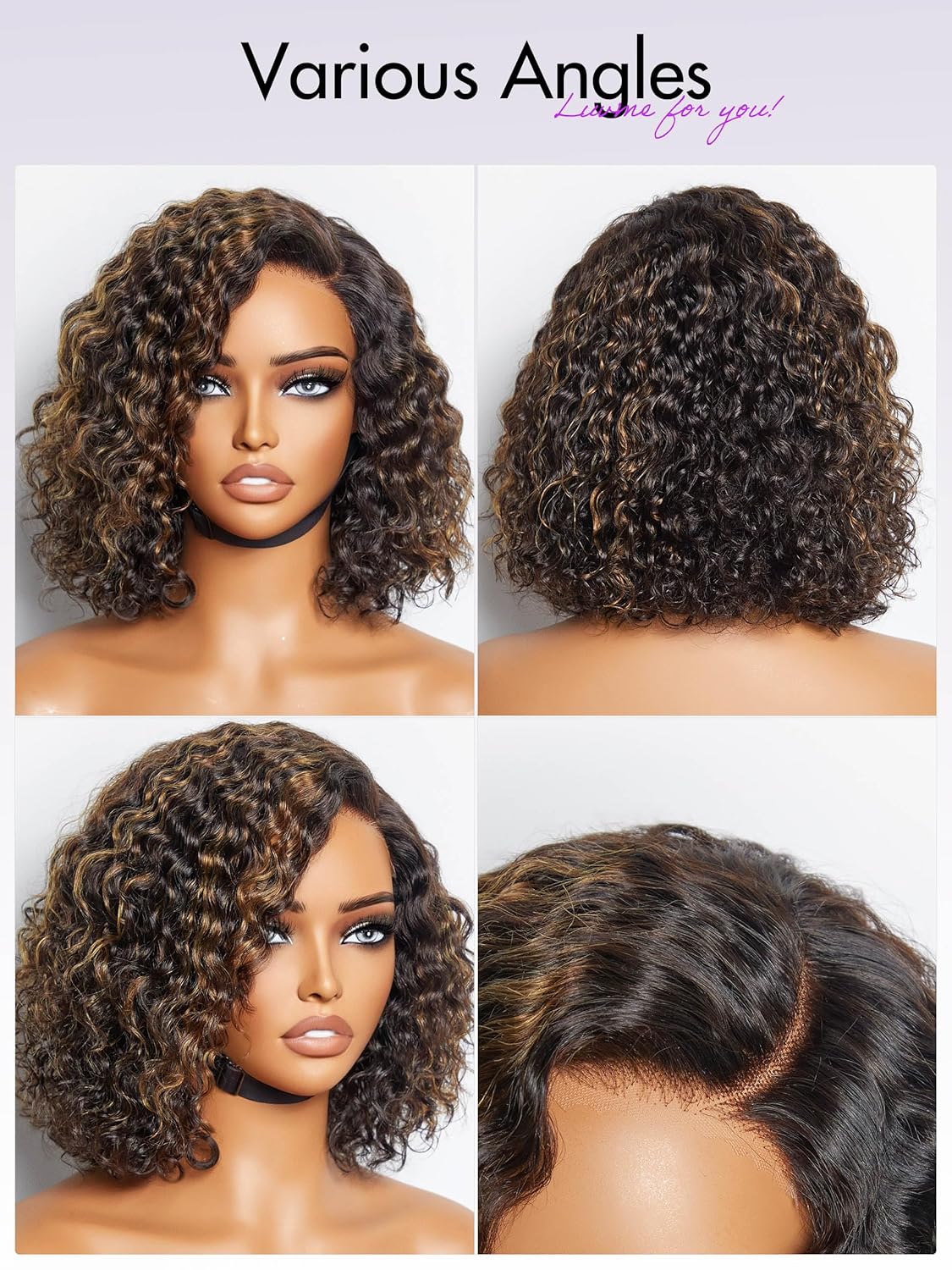 10" Curly Bob Wig, Glue Required, HD Lace, Black Blonde Highlights