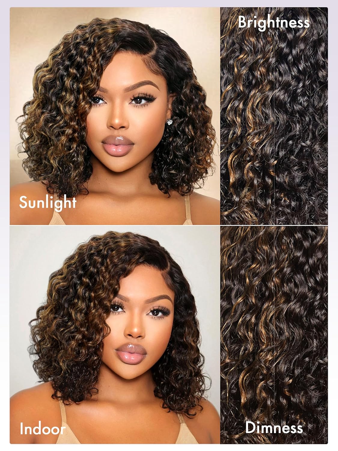 10" Curly Bob Wig, Glue Required, HD Lace, Black Blonde Highlights